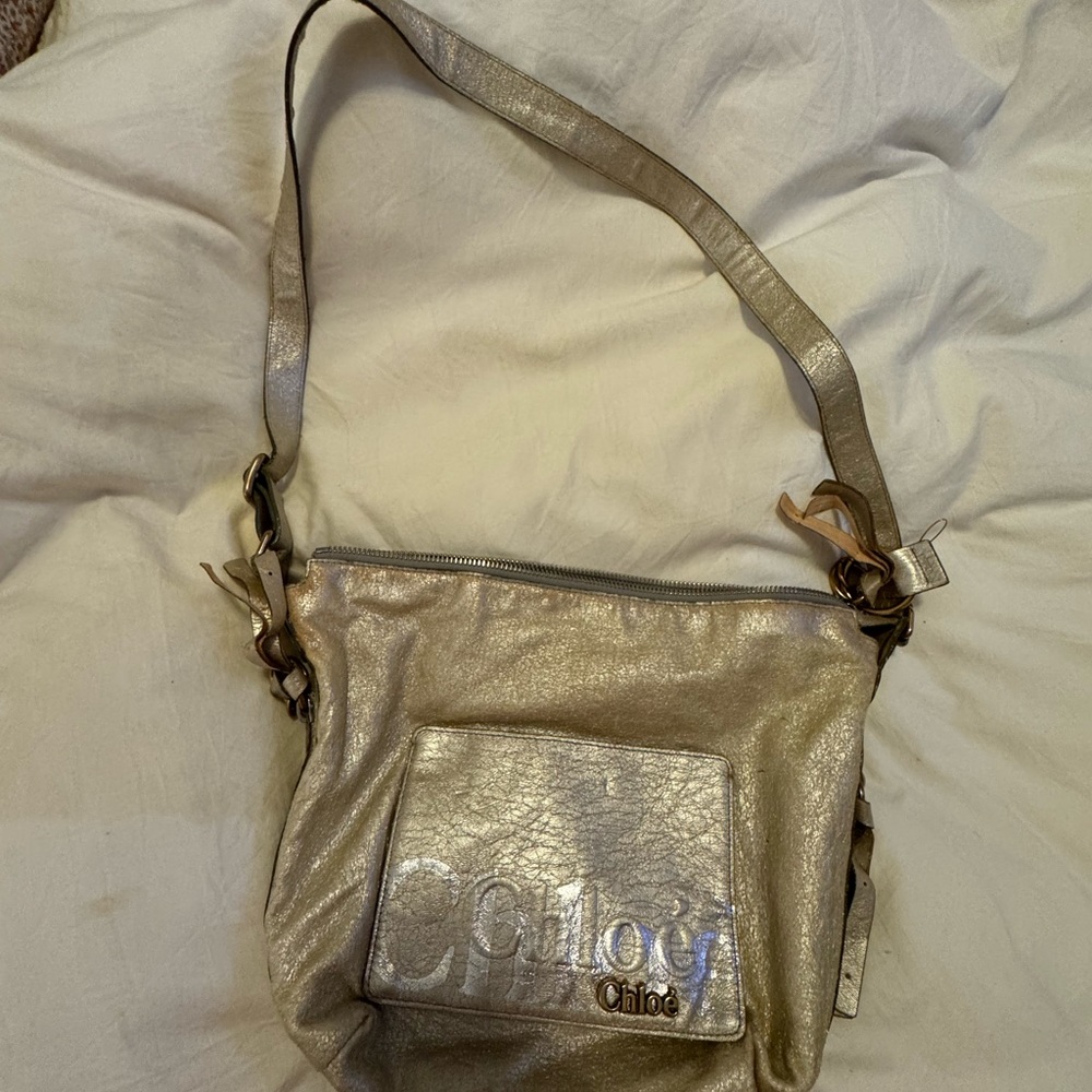 Chloe cross body purse, Metallica gold/silver. W. 12.5 X H. 10